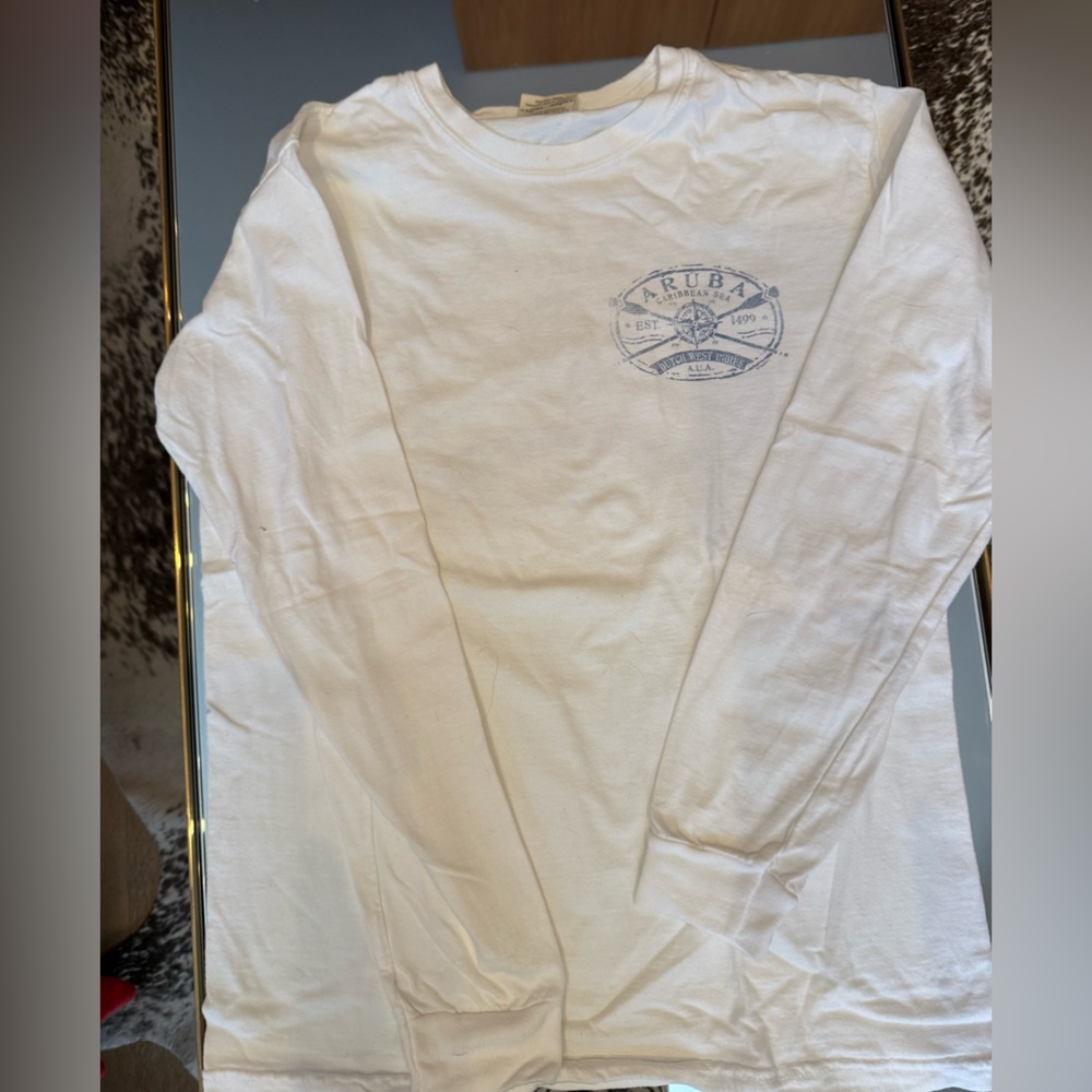 Pre-Loved White Long Sleeved Aruba Nautical T-Shirt - Size Small